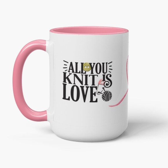 Personalized White & Pink Knit Love Mug Knitting Lovers All You Knit is Love - Picture 6 of 7